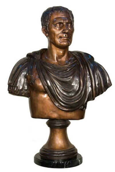 Julius Caesar Bust Bronze Sculpture Greco Roman Military Leader